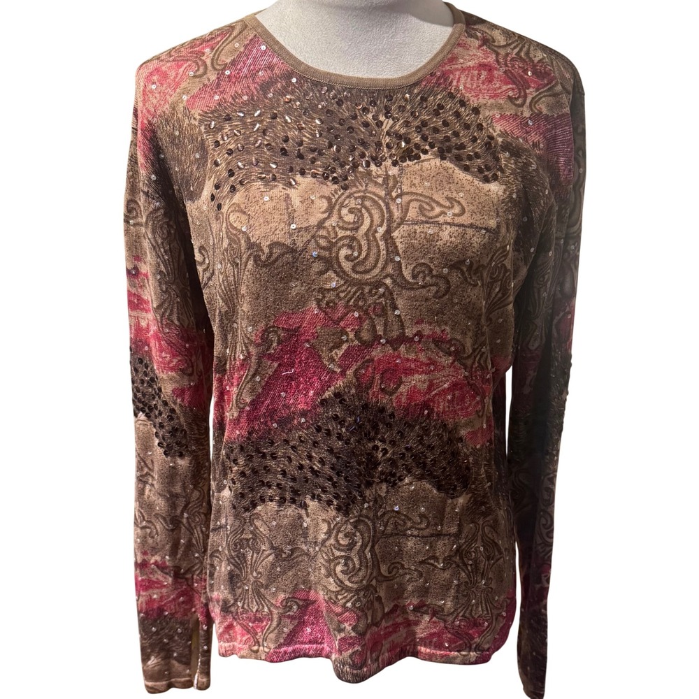 Vintage Silk‎ Blend Joseph A Womens Sequin with Abstract Paisley Design Size XL